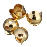 Caps Pérola de bronze, cobre, Flor, banhado a ouro genuino, 6x5x6mm, Buraco:Aprox 1.5mm, Diametro interno:Aprox 5.3mm, 100PCs/Lot, vendido por Lot