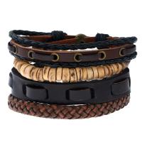 PU Leather Bracelet Set with Linen & Coco & Zinc Alloy antique bronze color plated Unisex & adjustable nickel lead & cadmium free Length Approx 6.8-8.8 Inch Sold By Set