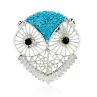 Rhinestone Brooch Zinc Alloy Owl gold color plated for woman & with rhinestone lead & cadmium free Sold By PC