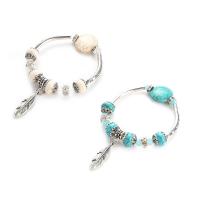 Unisex Bracelet Turquoise with Zinc Alloy Leaf with rhinestone 25mm Sold Per Approx 6.5 Inch Strand