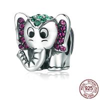 Thailand Sterling Sølv European Bead, Elephant, Micro Pave cubic zirconia & uden trold, 11x11x13mm, Hole:Ca. 4.5mm, Solgt af PC