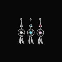 Stainless Steel Belly Ring 316L Stainless Steel with turquoise & Crystal Dream Catcher for woman & faceted nickel lead & cadmium free Sold By Lot