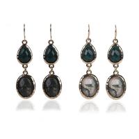 Agate Earring Zinc Alloy with Moss Agate iron earring hook antique gold color plated for woman lead & cadmium free 110mm Sold By Pair