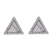 Zinc Alloy Stud Earring with Turquoise stainless steel post pin Triangle platinum color plated for woman & with rhinestone lead & cadmium free 18mm Sold By Pair