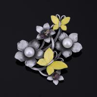 Plastic Pearl Brooch Zinc Alloy with ABS Plastic Pearl Flower antique silver color plated for woman & enamel lead & cadmium free Sold By PC