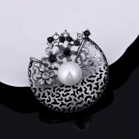 Plastic Pearl Brooch Zinc Alloy with ABS Plastic Pearl antique silver color plated for woman & with rhinestone lead & cadmium free Sold By PC