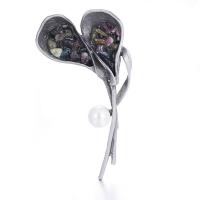 Plastic Pearl Brooch Zinc Alloy with ABS Plastic Pearl & Gemstone Chips Flower antique silver color plated for woman lead & cadmium free Sold By PC