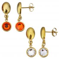 Stainless Steel Drop Earring gold color plated micro pave cubic zirconia & for woman 26mm Sold By Pair