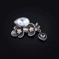 Crystal Brooch Zinc Alloy with Crystal antique silver color plated for woman & faceted & with rhinestone lead & cadmium free Sold By PC