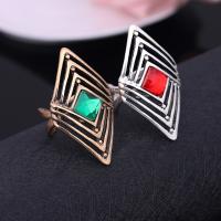 Zinc Alloy Cuff Finger Ring with Crystal Rhombus plated for woman & faceted lead & cadmium free US Ring Sold By PC