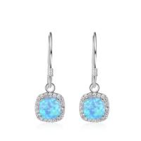 Opal Earrings 925 Sterling Silver with Opal micro pave cubic zirconia & for woman Square Sold By Pair