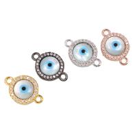 Evil Eye Connector Brass with Shell Flat Round plated micro pave cubic zirconia & 1/1 loop nickel lead & cadmium free Approx 1.5mm Sold By PC