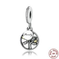 925 Sterling Silver European Pendant Round word family plated micro pave cubic zirconia & for woman & without troll & two tone Approx 4.5-5mm Sold By PC