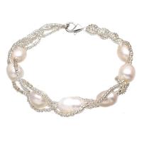 Sötvatten odlade Pearl Bracelet, Freshwater Pearl, med Glass Seed Beads, Ris, för kvinna, vit, 7-8mm, Såld Per Ca 7.5 inch Strand