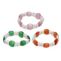 Cats Eye Bracelets with Elastic Thread & Freshwater Pearl & Crystal for woman & faceted 5-6mm Sold Per Approx 7.5 Inch Strand