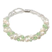 Sötvatten odlade Pearl Bracelet, Freshwater Pearl, med Kristall & Glass Seed Beads, Potatis, för kvinna & fasetterad, vit, 4-5mm, Såld Per Ca 7.5 inch Strand