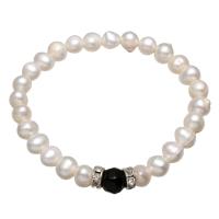Freshwater Cultured Pearl Bracelet Freshwater Pearl with rhinestone brass spacer & Crystal Potato for woman & faceted white 8mm Sold Per Approx 7 Inch Strand