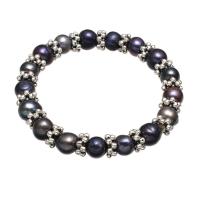 Freshwater Cultured Pearl Bracelet Freshwater Pearl with Elastic Thread & Zinc Alloy Potato for woman black 8-9mm Sold Per Approx 7 Inch Strand