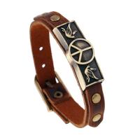 Unisex Bracelet Leather with Zinc Alloy Peace Logo adjustable Sold Per Approx 9.5 Inch Strand