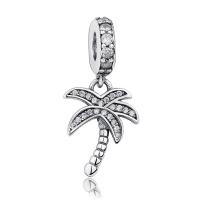 Thailand Sterling Silver European Pendant Palm Tree micro pave cubic zirconia & for woman & without troll 10mm Approx 4.5-5mm Sold By PC