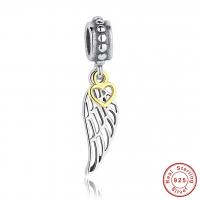 925 Sterling Silver European Pendant Wing Shape plated for woman & without troll & two tone & hollow Approx 4.5-5mm Sold By PC
