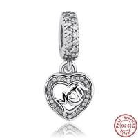 925 Sterling Silver European Pendant Heart word mom micro pave cubic zirconia & for woman & without troll Approx 4.5-5mm Sold By PC