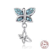 Thailand Sterling Silver European Pendant Butterfly micro pave cubic zirconia & for woman & without troll 10mm Approx 4.5-5mm Sold By PC
