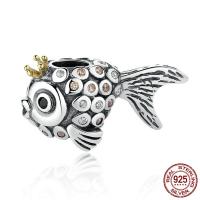 Thailand Sterling Silver European Bead Goldfish micro pave rhinestone & for woman & without troll Approx 4.5-5mm Sold By PC
