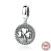 Thailand Sterling Silver European Pendant Three Leaf Clover word best friend for woman & without troll & with cubic zirconia Approx 4.5-5mm Sold By PC