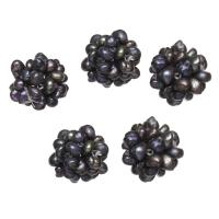 Ball Cluster Tenyésztett gyöngy Gyöngyök, Édesvízi gyöngy, Kerek, fekete, 15mm, Által értékesített PC