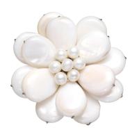 Freshwater Pearl Brooch, Brass, with Freshwater Shell & Freshwater Pearl, Flower, platinum color plated, for woman, white, nickel, lead & cadmium free, 45x46mm, Sold By PC