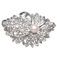 Freshwater Pearl Brooch Brass with Freshwater Pearl Flower platinum color plated for woman & with rhinestone nickel lead & cadmium free Sold By PC