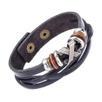Unisex la pulsera y el brazalete, Cuero, con madera & aleación de zinc, Letra X, unisexo & ajustable & multi-hilera, 190x18mm, Vendido para aproximado 8.5 Inch Sarta