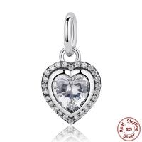 925 Sterling Silver European Pendant Heart micro pave cubic zirconia & without troll Approx 4.5-5mm Sold By PC