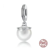 Thailand Sterling Silver European Pendant with Shell Pearl micro pave cubic zirconia & without troll 10mm Approx 4.5-5mm Sold By PC