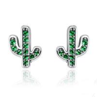 Cubic Zirconia Micro Pave Sterling Silver Earring 925 Sterling Silver Opuntia Stricta micro pave cubic zirconia & for woman Sold By Pair