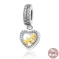 925 Sterling Silver European Pendant Heart word mom plated micro pave cubic zirconia & without troll & two tone Approx 4.5-5mm Sold By PC