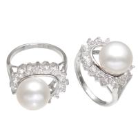 Pierścień z perłami słodkowodnymi, Mosiądz, ze Sześcienna cyrkonia & Perła naturalna słodkowodna, Platerowane w kolorze platyny, dla kobiety, bez zawartości niklu, ołowiu i kadmu, 11-12mm, rozmiar:8-9, sprzedane przez PC