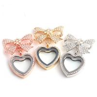 Floating Charms Pendant Zinc Alloy Bowknot plated with rhinestone lead & cadmium free Approx 2-4mm Sold By PC