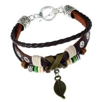 Unisex Bracelet Leather with Nylon Cord & Wood & Zinc Alloy Leaf Sold Per Approx 8 Inch Strand