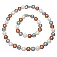 Natural Cultured Freshwater Pearl Jewelry Sets bracelet & necklace South Sea Shell with Zinc Alloy Round for woman 12mm Length Approx 17 Inch Approx 7.5 Inch Sold By Set