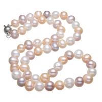 Přírodní Sladkovodní Pearl náhrdelník, s Zinek, Kolo, pro ženy, 7-8mm, Prodáno za Cca 17 inch Strand