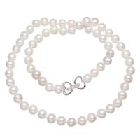Naturliga Odlade Sötvatten Pearl Jewelry Sets, Freshwater Pearl, med Zink Alloy, Rund, för kvinna, vit, 5-6mm, Såld Per Ca 17 inch Strand