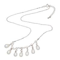 Natural Freshwater Pearl Necklace with Zinc Alloy with 6.5cm extender chain for woman & with rhinestone white 6-7mm Sold Per Approx 16.5 Inch Strand