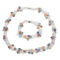 Natural Cultured Freshwater Pearl Jewelry Sets bracelet & necklace with Glass Seed Beads & Zinc Alloy for woman 5-6mm Length Approx 17 Inch Approx 7.5 Inch Sold By Set