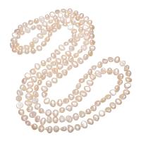 Sötvatten Pearl tröja kedja halsband, Freshwater Pearl, för kvinna & 3-slagen, 6-7mm, Såld Per Ca 47 inch Strand