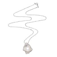 Natūralūs gėlavandenių perlų karoliai, Cinko lydinys, su Gėlo vandens perlų, sidabro spalva padengtas, moters, švino ir kadmio nemokamai, 18x24mm, 11-12mm, Parduota už Apytiksliai 17 Inch Strand