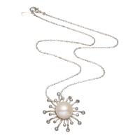 Zinc Alloy Necklace with White Shell platinum color plated for woman lead & cadmium free 11-12mm Sold Per Approx 17 Inch Strand