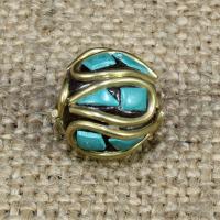 Indonesien Beads, med Syntetisk Turkis & Messing, Runde, 12x12mm, Hole:Ca. 1-2mm, 10pc'er/Bag, Solgt af Bag