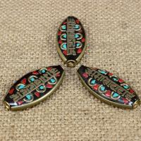 Indonesia Beads with Turquoise & Brass Flat Oval om mani padme hum Approx 1-2mm Sold By Bag